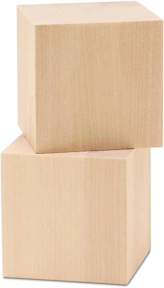 DIY Wooden Cubes 3-inch, Pack of 2 Large Wooden Blocks, Unfinished Wood Blocks for Crafts, STEM, Dice, and Building Blocks for Stacking, by Woodpeckers