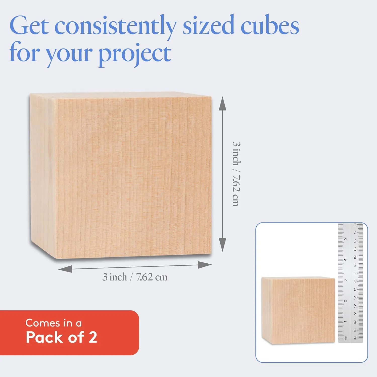 DIY Wooden Cubes 3-inch, Pack of 2 Large Wooden Blocks, Unfinished Wood Blocks for Crafts, STEM, Dice, and Building Blocks for Stacking, by Woodpeckers