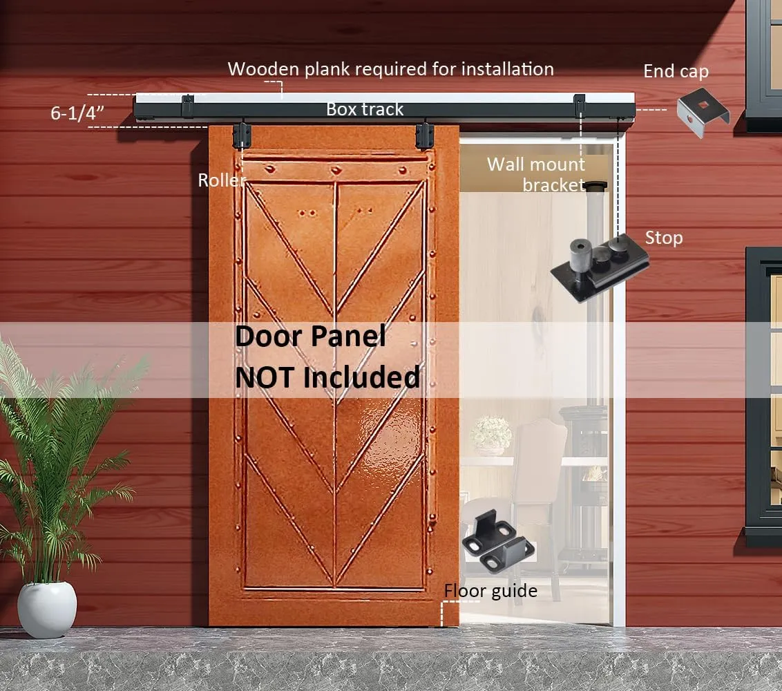 DIYHD 5FT Box Rail Heavy Duty Exterior Sliding Barn Door Hardware, Wall Mount Kit, Powder Coated Black, Fit Max Outdoor Width 30in, MAX Load 300lbs (No Door)