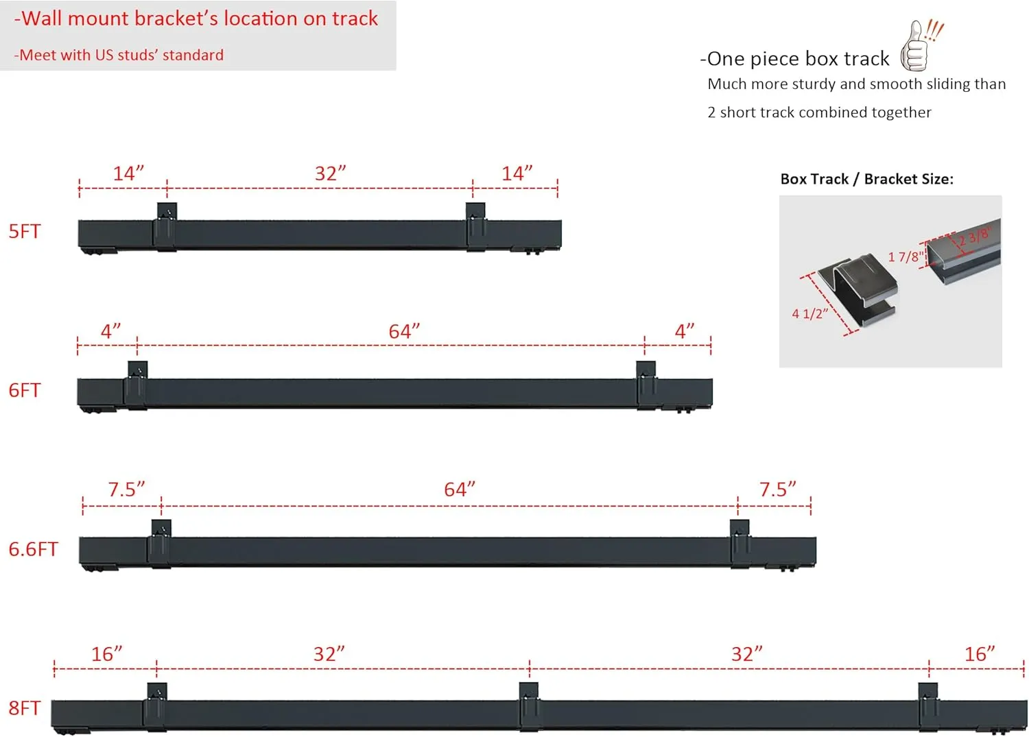 DIYHD 5FT Box Rail Heavy Duty Exterior Sliding Barn Door Hardware, Wall Mount Kit, Powder Coated Black, Fit Max Outdoor Width 30in, MAX Load 300lbs (No Door)