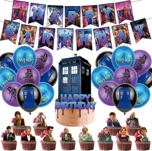 Doctor Birthday Party Decoration, Include Birthday Banner, Cake Topper, Latex Balloons, for Dr Who Theme Kids Fans Party Supplies