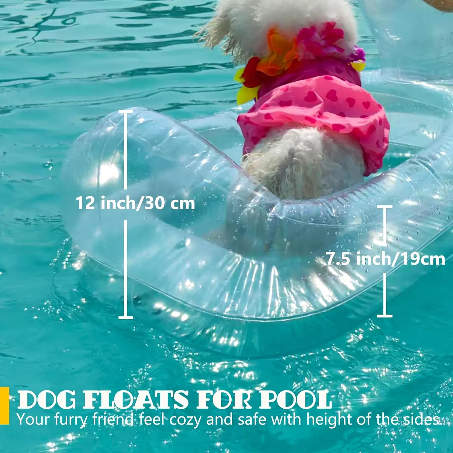 Dog Pool Float, Funny 6-in-1 Inflatable Dog Floats for Pool, Dog Raft for Small Dog, Puppy and Doggies, Clear Duck