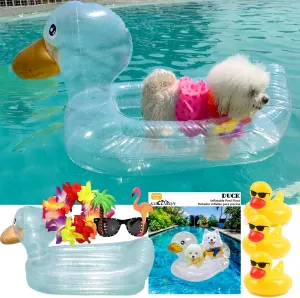 Dog Pool Float, Funny 6-in-1 Inflatable Dog Floats for Pool, Dog Raft for Small Dog, Puppy and Doggies, Clear Duck