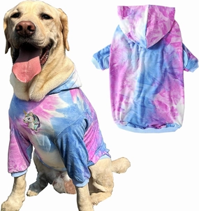 Dog Cotton Tie dye Hoodie Blue Pullover Sweatshirts Soft and Stretch Pets Clothes Hooded for Large Dogs(Blue XL)