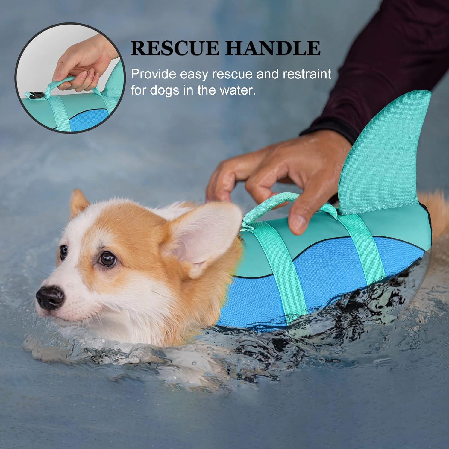 Dogcheer Dog Life Jacket, Cute Shark Dog Life Vest for Swimming Boating with Superior Buoyancy and Rescue Handle, Adjustable Puppy Floating Swim Vest for Small Medium Large Dogs(Pool Blue,XS)