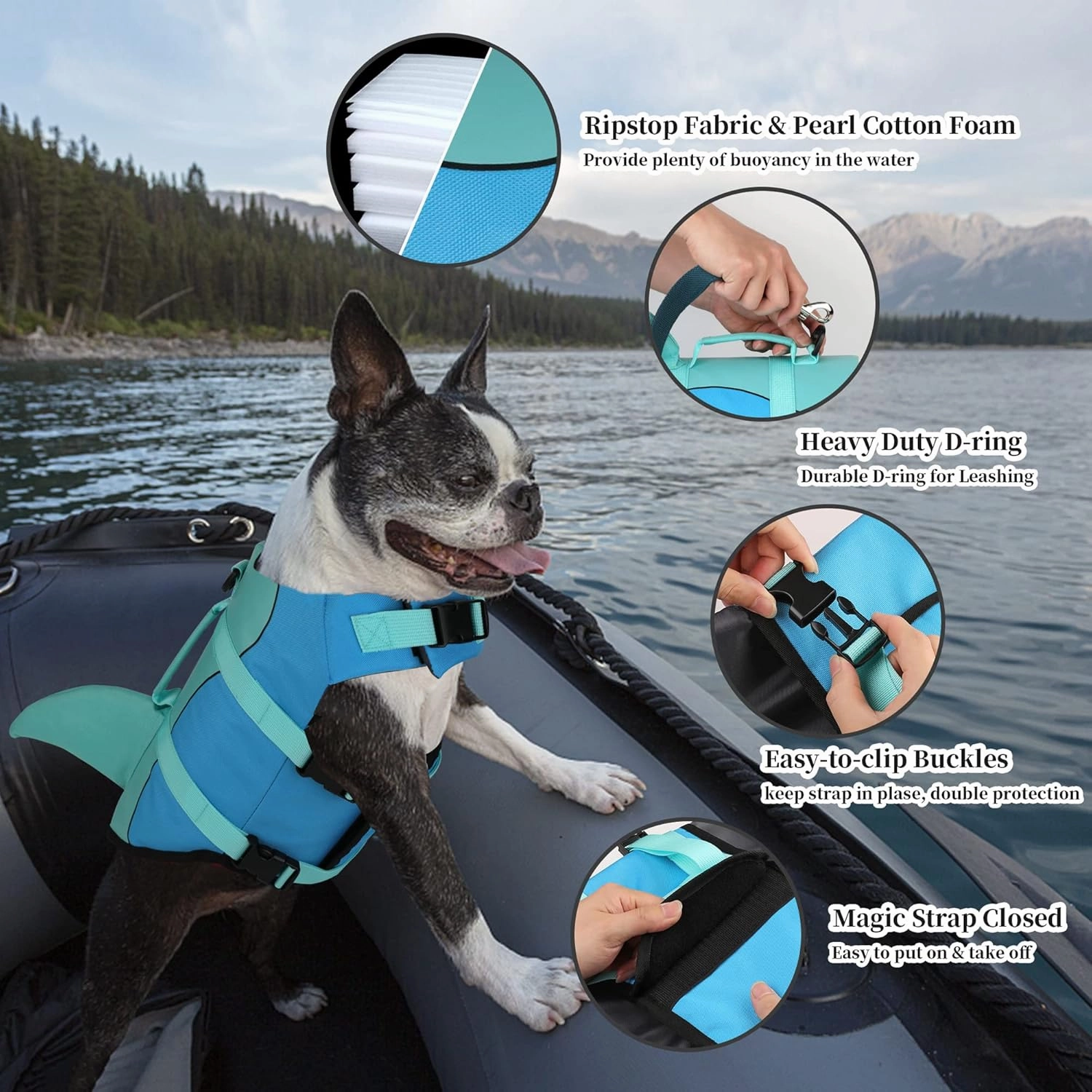 Dogcheer Dog Life Jacket, Cute Shark Dog Life Vest for Swimming Boating with Superior Buoyancy and Rescue Handle, Adjustable Puppy Floating Swim Vest for Small Medium Large Dogs(Pool Blue,XS)