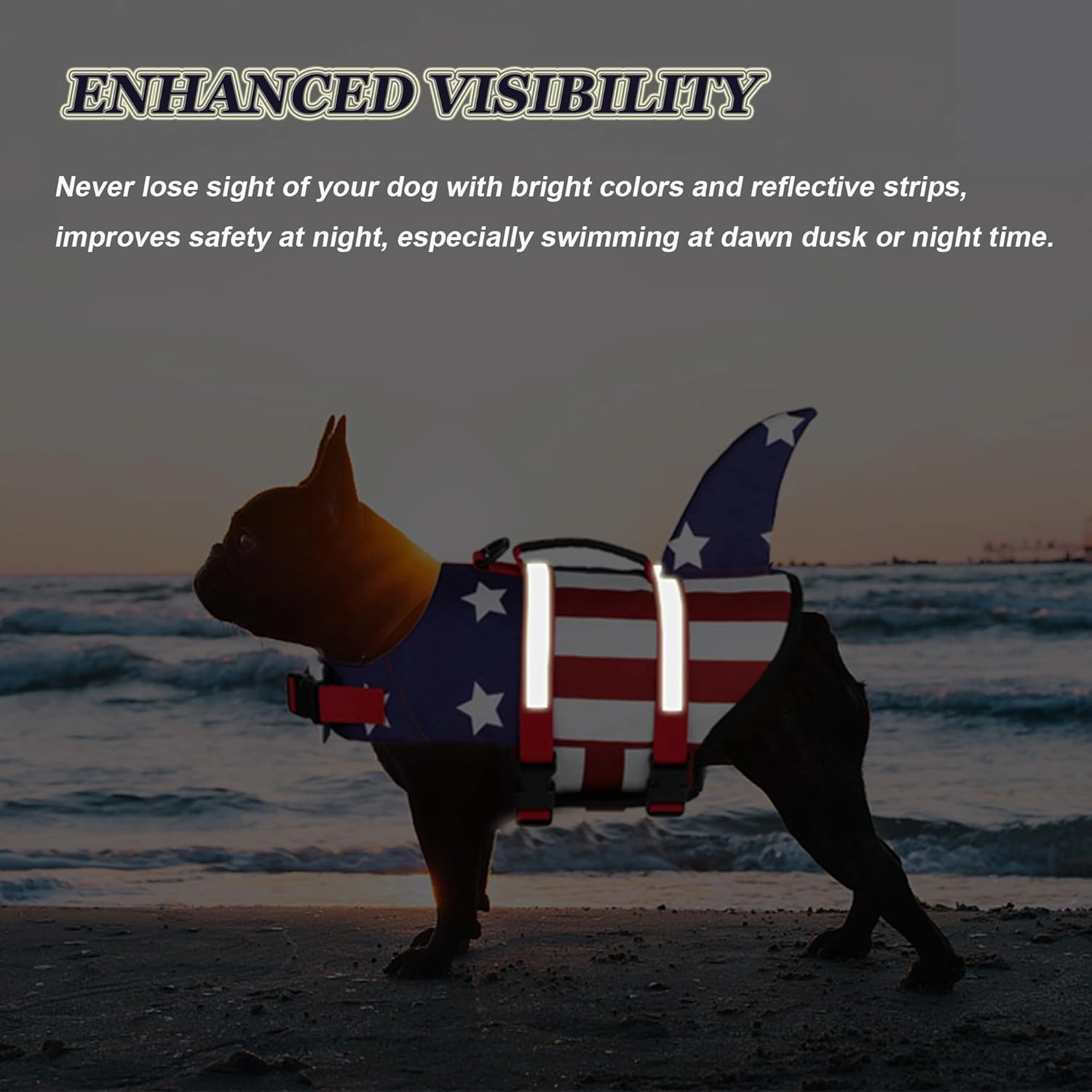 Dogcheer Dog Life Jacket Shark, American Flag Dog Life Vest with Reflective Stripes & Rescue Handle, Adjustable High Buoyancy Puppy Swim Float Vest for Small Medium Large Dogs(USA Flag, XS)