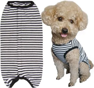 Dog’s Recovery Suit Post Surgery Shirt for Puppy, Wound Protective Clothes for Little Animals(Black White Stripe-XL)