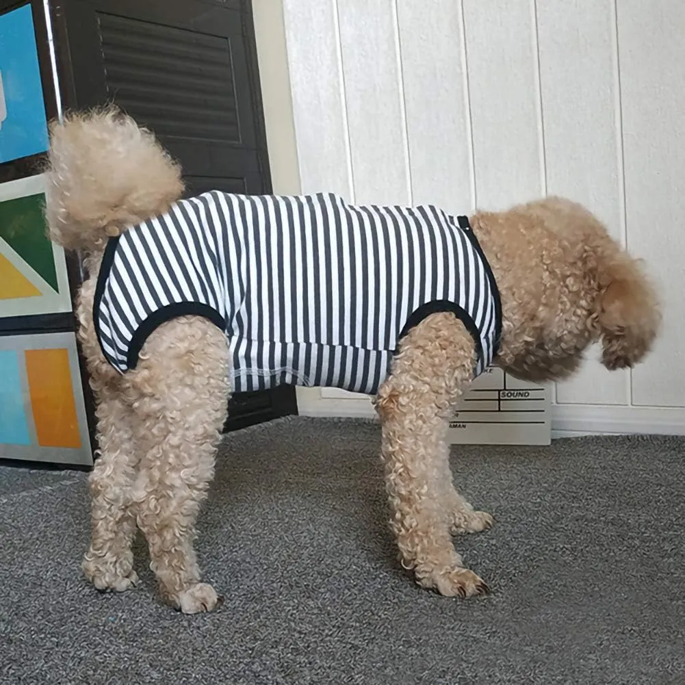 Dog’s Recovery Suit Post Surgery Shirt for Puppy, Wound Protective Clothes for Little Animals(Black White Stripe-XL)