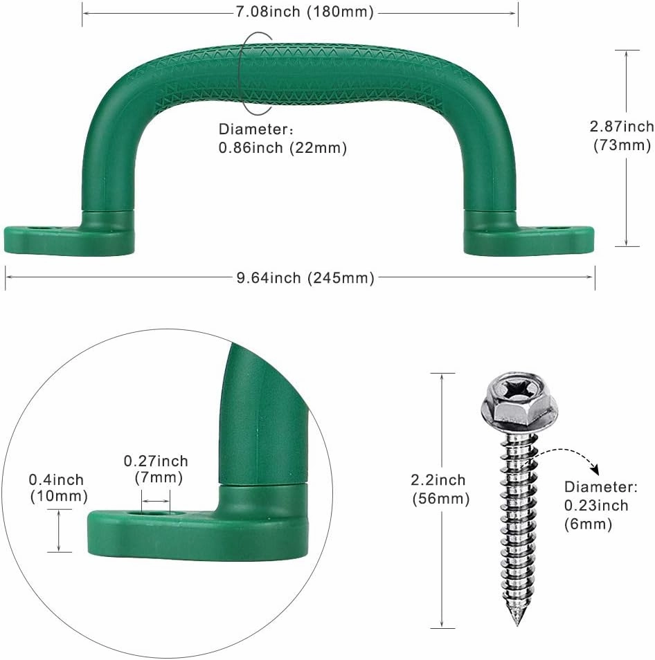 Dolibest Set of 4 Safety Playground Handles,Swing Set Kids Safety Hand Grips for Playset, Climbing Frame, Play House,Climbing Frame, Play House Handles(Green)