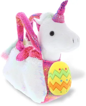 DolliBu Pink Unicorn Purse Pet Carrier with Yellow Easter Egg Plush - Perfect Unicorn Stuffed Animals for Easter Basket, Cute Easter Egg Stuffed Animal Spring Toys for Girls, Boy, Baby - 9 Inches