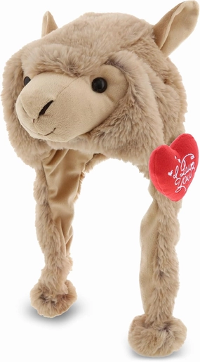 DolliBu I Love You Valentine Plush Brown Llama Hat - Cute Stuffed Animal with Red Heart and Name Personalization Gift for Valentine's Day, Birthday, Anniversary, Romantic Date - 16.5 Inches