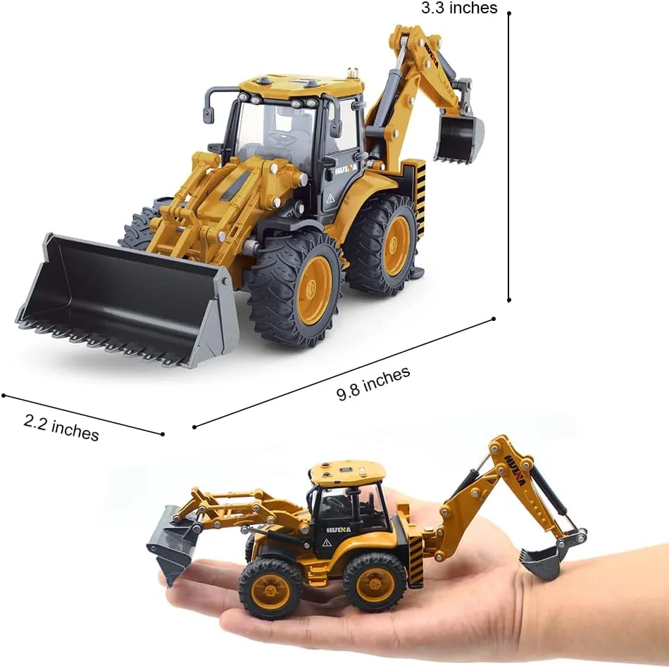 Dollox Die-cast Excavator Backhoe Front Loader Truck 1/50 Metal Engineering Vehicle Construction Tractor Model Collection Bulldozer Back Hoe Truck Decoration Toy Gift for Kids