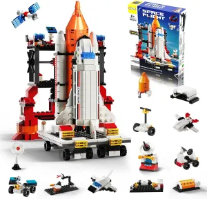 Doloowee Space Exploration Shuttle Toys, 16 in 1 Toy Building Blocks Sets, STEM Aerospace Building Kit Toy with Heavy Transport Rocket and Launcher Great Gift for 6 7 8 9 10 11 12  Years Old