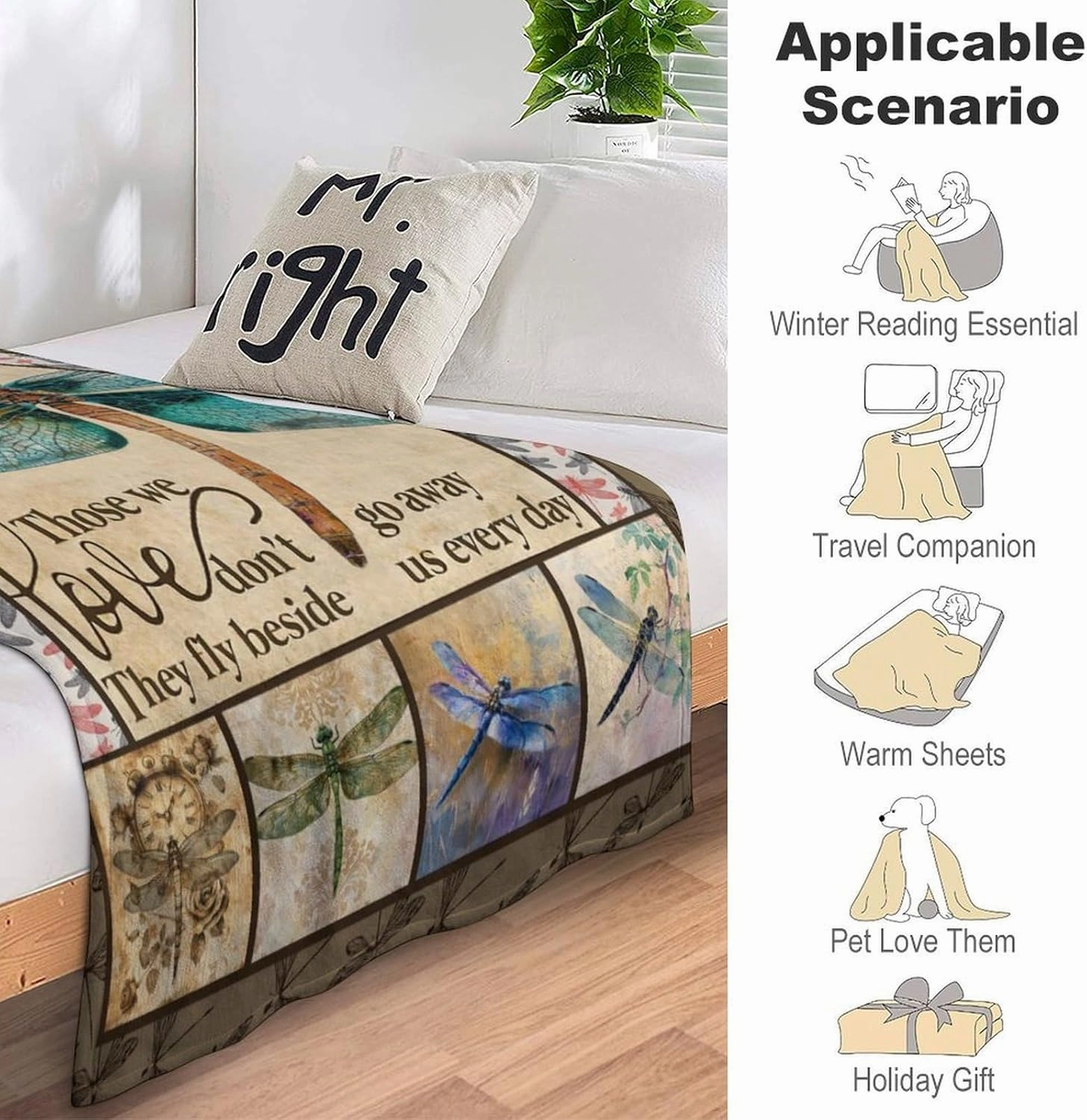 Dragonfly Print Blanket Dragonflies Memorial Throw Blankets Gifts for Couch Sofa Bed Stuff Decor Lightweight Soft Cozy Fleece Plush Warm Flannel Bedding for Lover Men Women Teen Adults 40"x50"