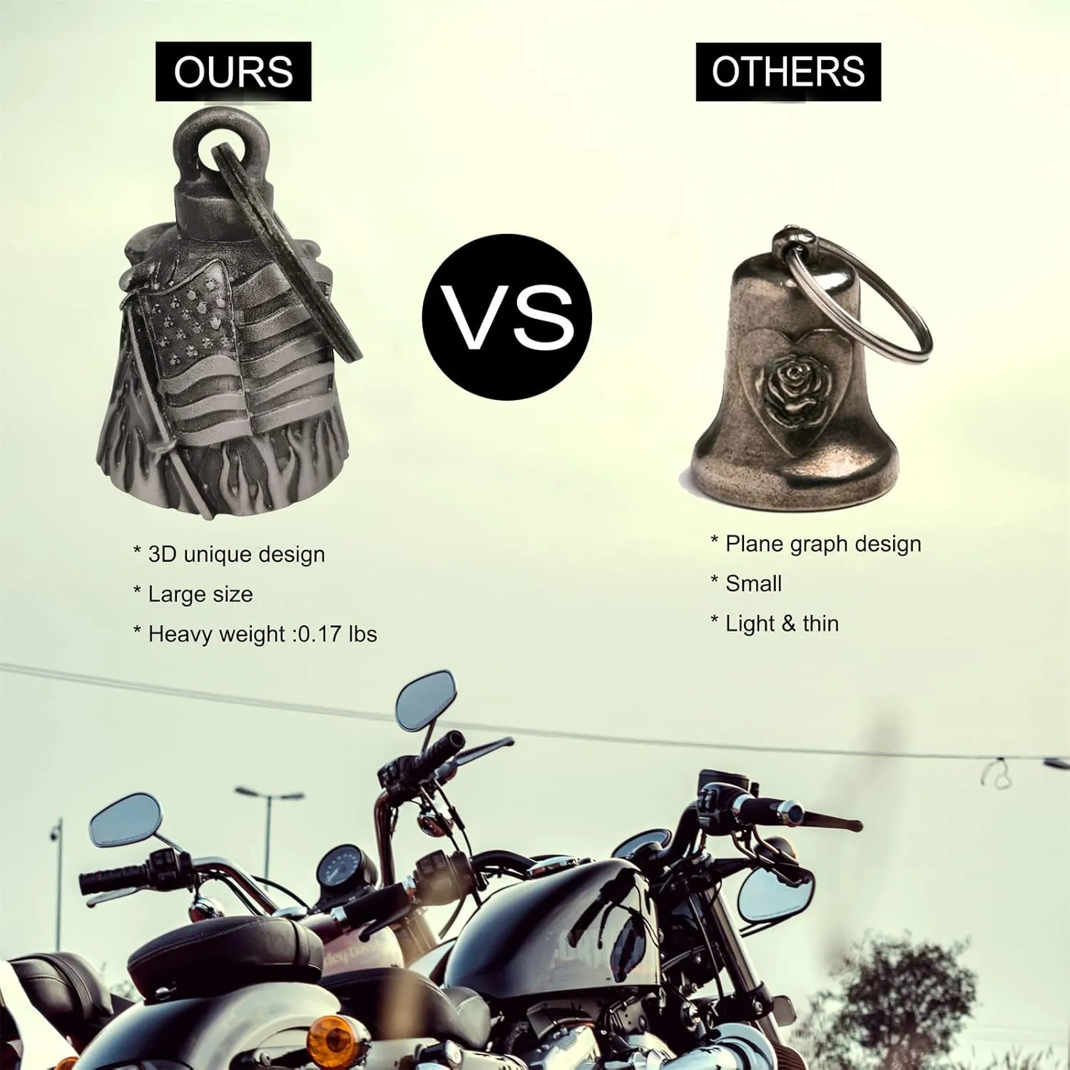 Dream Apparel motorcycle ride bell for bikers,heavy spirit bells accessory and key chain for luck