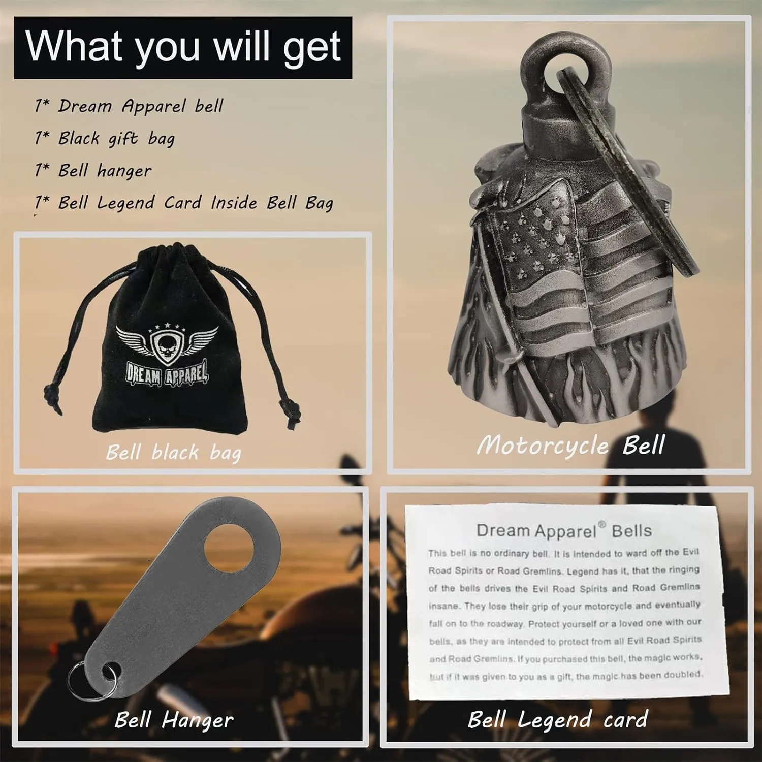 Dream Apparel motorcycle ride bell for bikers,heavy spirit bells accessory and key chain for luck