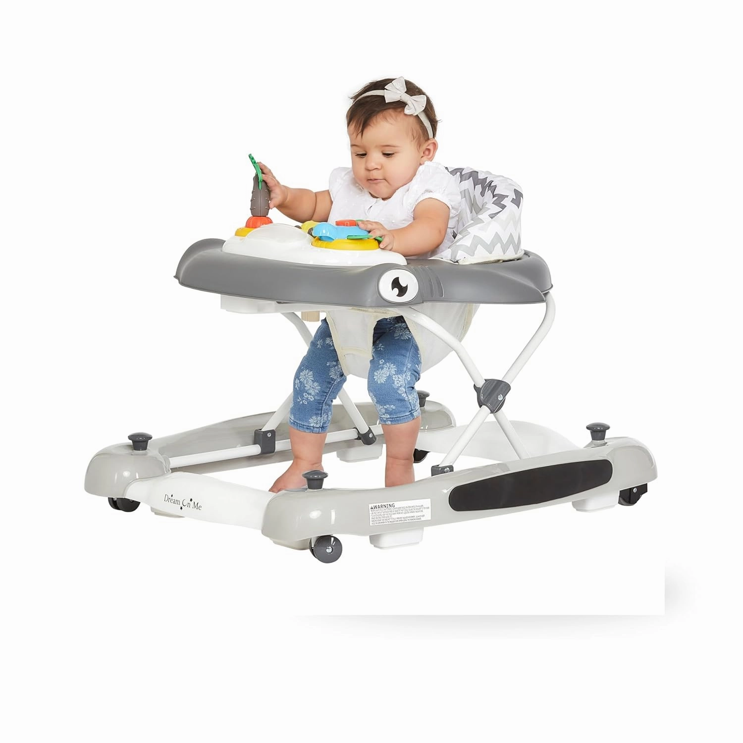 Dream on Me 2-in-1 Aloha Fun Baby Walker in Grey, Easily Convertible Baby Walker, Adjustable Three Position Height Settings, Easy to Fold and Store