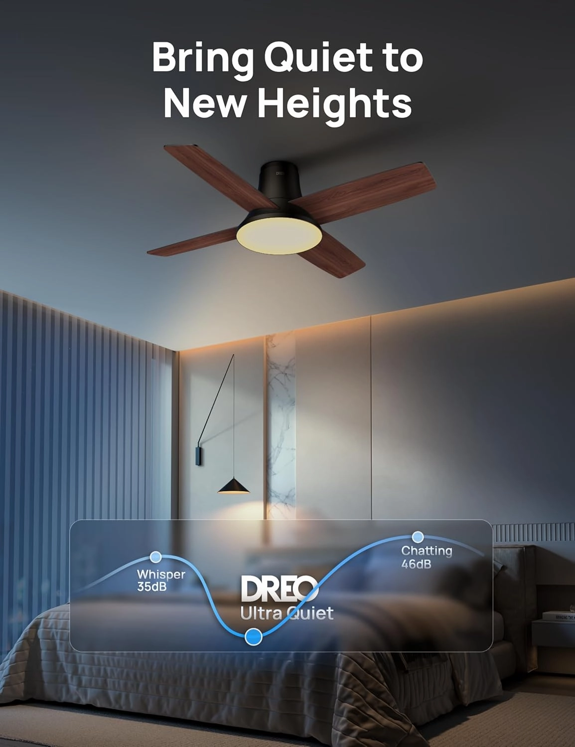 Dreo Ceiling Fans with Lights, 12 Speeds & 3 Fan Modes, Quiet DC Motor, Low Profile Easy to Install, Flush Mount Smart Ceiling Fan with Dimmable LED, 12H Timer for Bedroom, Remote, Black, 44''