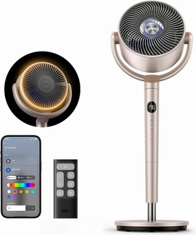 Dreo Smart Fans for Bedroom, 120°  120° Omni-Directional Oscillating Fan, 90ft Quiet Pedestal Fan with RGB Light, 9 Speeds, 6 Modes, 20dB, 8H Timer, Wi-Fi/Voice, 37-42" Floor Fans, Starlight