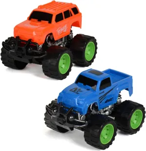 Drive Friction Powered Truck 2 Pack Push and Go Toy Cars with Giant Wheels, Inertia Vehicle