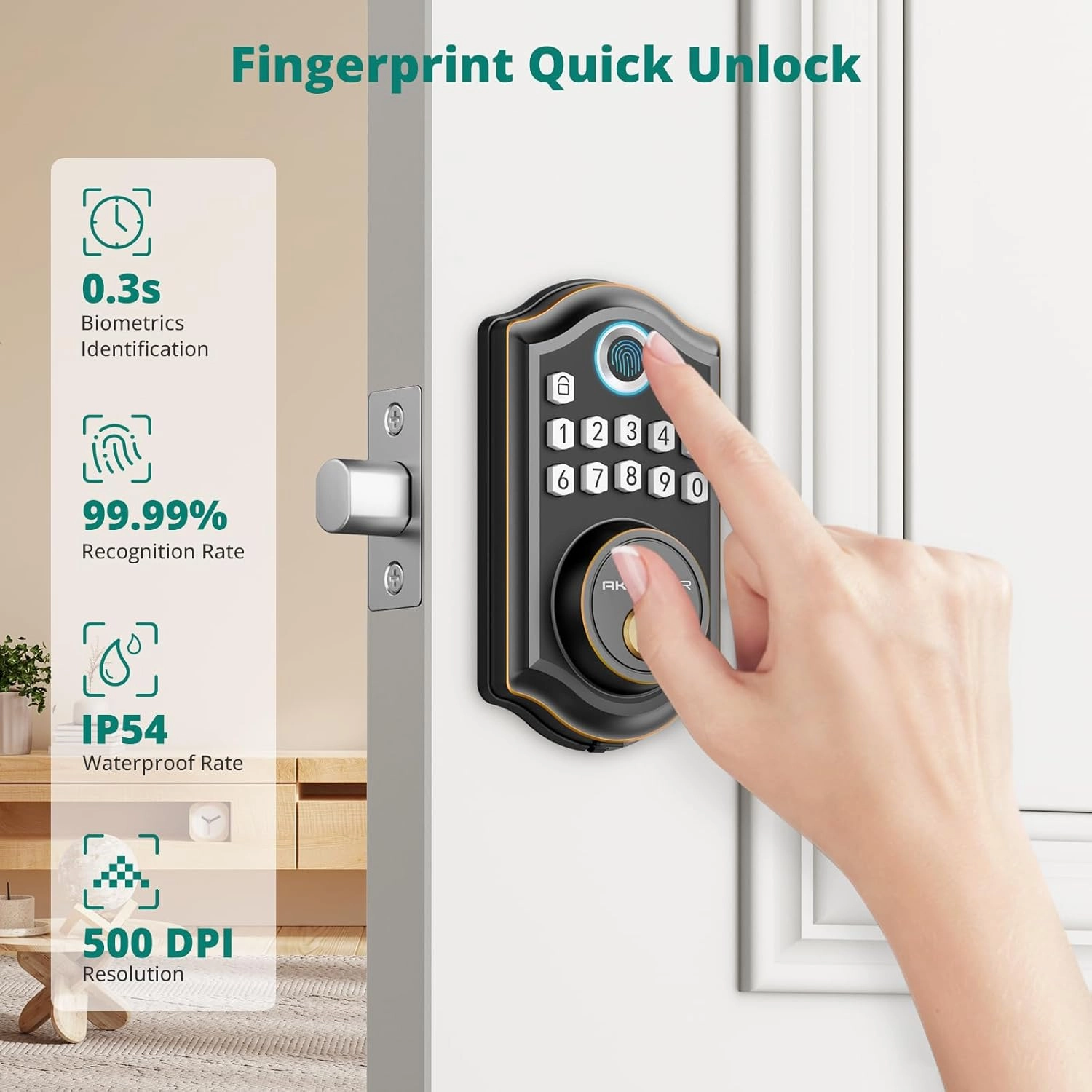 DS10 Pro Keyless Entry Door Lock, Fingerprint Door Lock, Electronic Keypad Lock, Smart Deadbolt, Smart Lock for Front Door, Auto-Lock & One Touch Locking with Bluetooth - Oil Rubbed Bronze