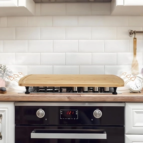 Dual-Purpose Bamboo Stovetop Cover & Chopping Board with Adjustable Legs, Juice Grooves for RV/Camper Gas Burners, Easy-Clean Large 30x20 Inch Kitchen Board