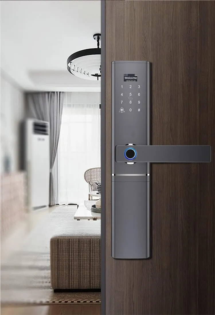 DUYHBAWRS-007 Biometric Electronic Fingerprint Door Lock Kyeless Smart Digital Safe Fingerprint, Code, Key Touch Screen Digital Password Lock(White-Fruit peach5,Right Inside)