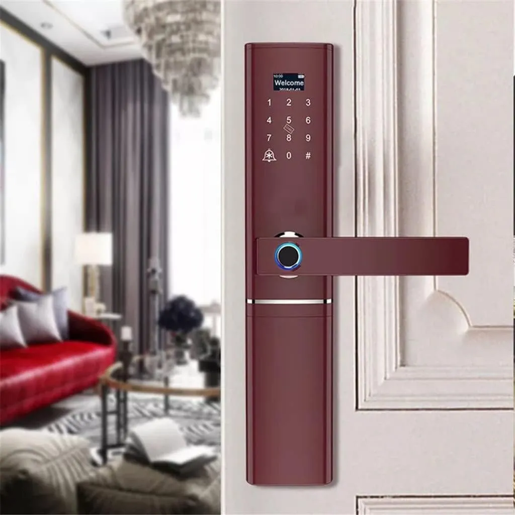 DUYHBAWRS-007 Biometric Electronic Fingerprint Door Lock Kyeless Smart Digital Safe Fingerprint, Code, Key Touch Screen Digital Password Lock(White-Fruit peach5,Right Inside)