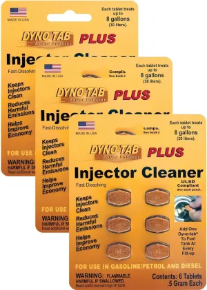 Dyno-tab Injector Cleaner Plus 6-Tab Card, 3-Pack, One Card Treats Three 16 gal/60 Liter Fill-ups, Fast Dissolving, 100% Active Ingredients - NO solvents, 45446-3pk