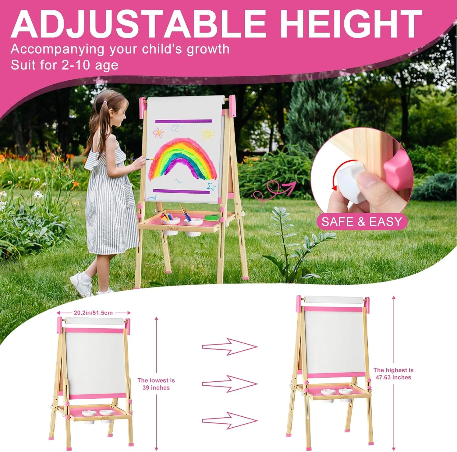 Easel for Kids,Adjustable Wooden Toddler Art Easels, Girls Toys for Ages 5-7,8-13,2-4, Magnetic White Board and Chalk Board with Art Supplies, 2 3 4 5 6 7 8 9 10 Year Old Girl Birthday Gift