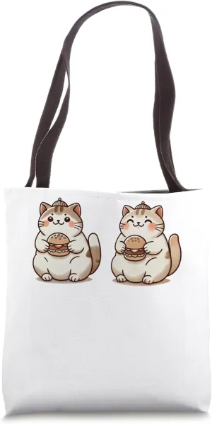 Eating Hamburger Kitten Lover Patty Chubby Cute Cat Tote Bag