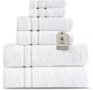EcoNour Luxury 100% White Turkish Cotton Towel Set 550 GSM– 6 Piece Bathroom Towels Set Includes 2 Bath Towels, 2 Hand Towels, 2 Washcloths – Soft, Absorbent, Quick Dry for Bathroom, Spa ,gym & Hotel