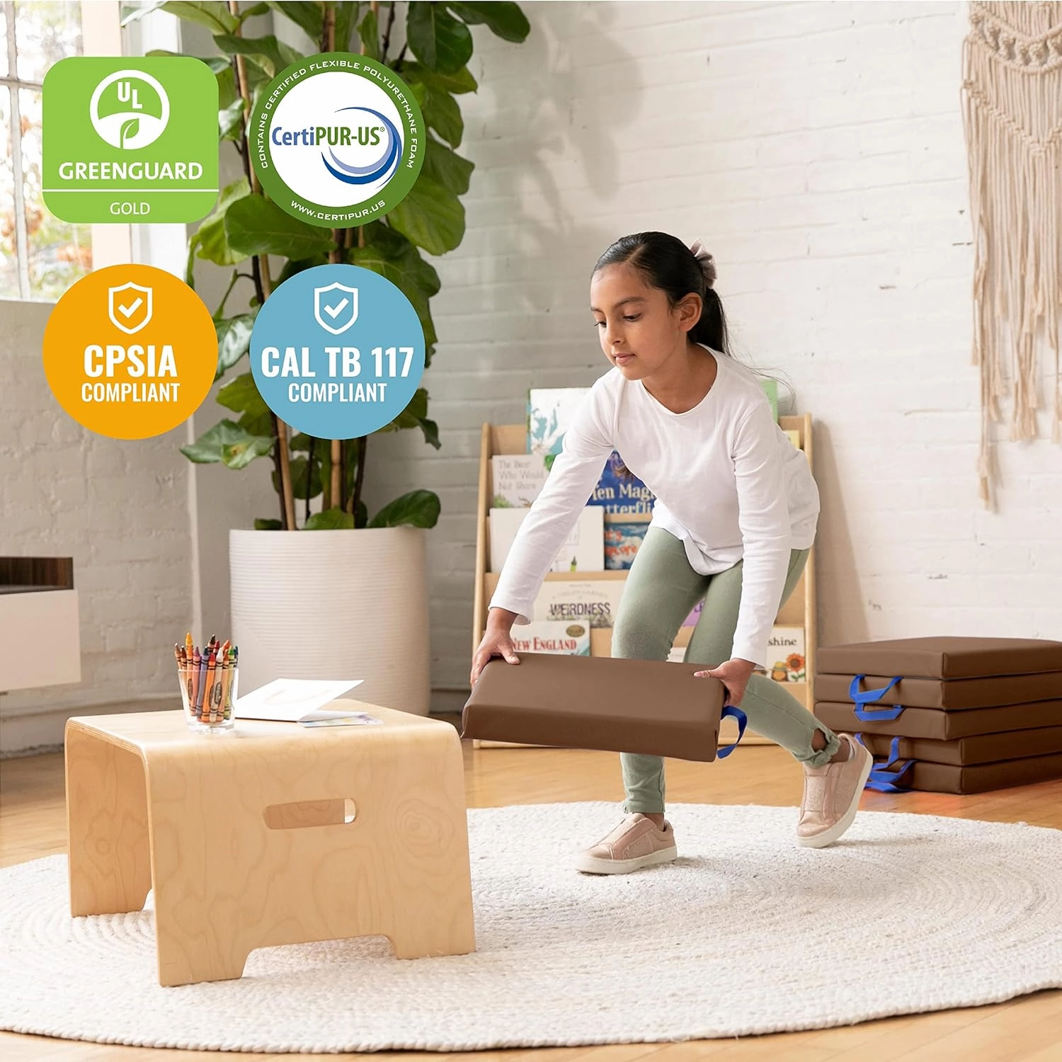 ECR4Kids SoftZone Floor Cushions, Square, Flexible Seating, Chocolate, 6-Piece