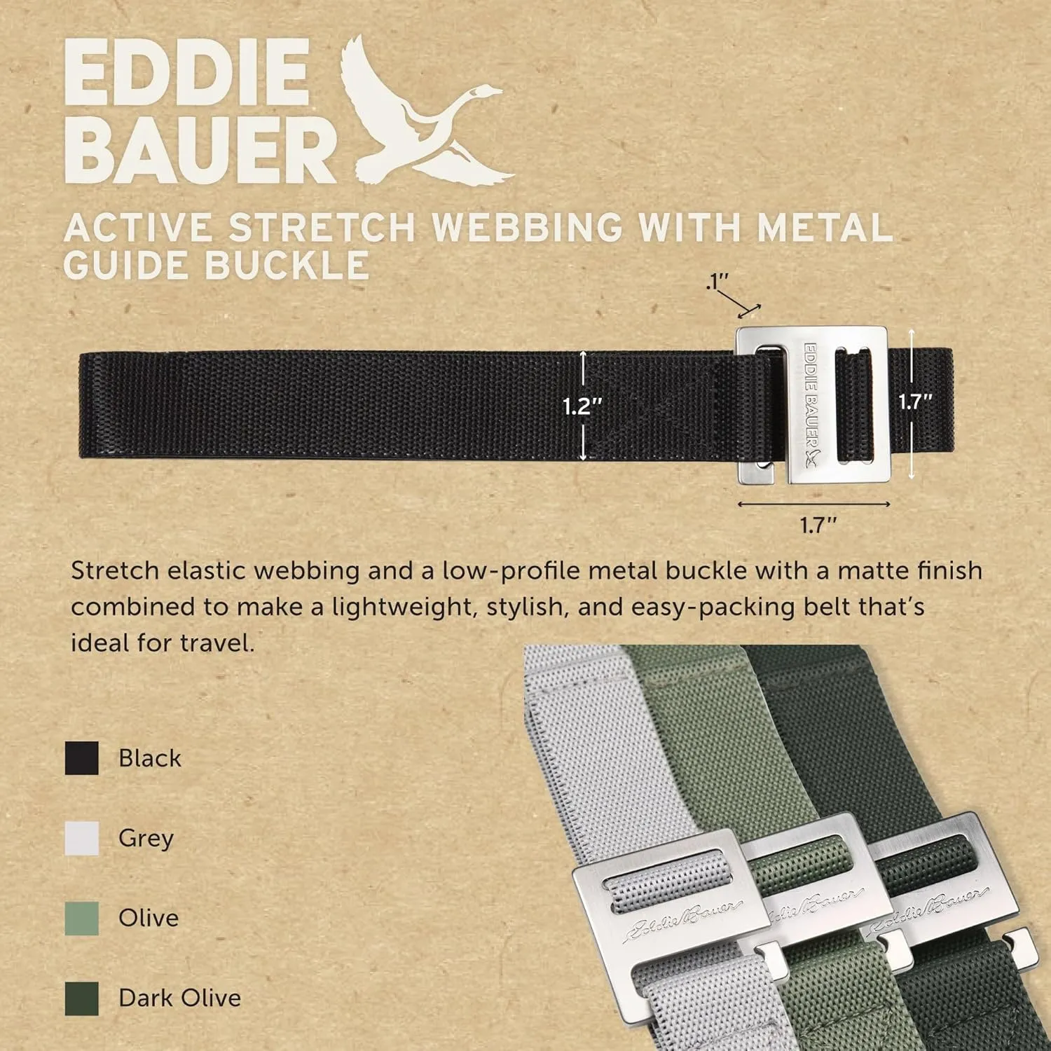 Eddie Bauer Men's Backcountry Belt-Active Stretch Webbing with Metal Glide Buckle