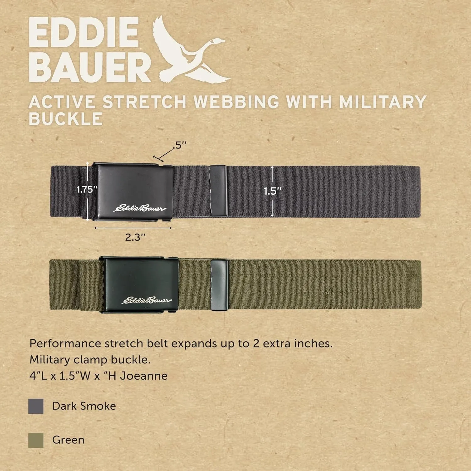 Eddie Bauer Men's Backcountry Belt-Active Stretch Webbing with Military Clamp Buckle