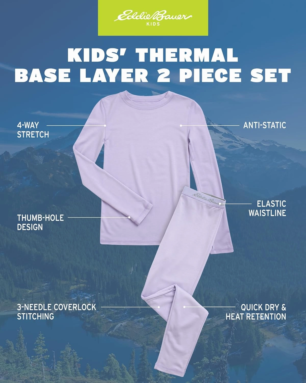 Eddie Bauer Kids Thermal Underwear Set - 2 Piece Performance Base Layer Shirt and Thermal Pants for Boys and Girls (5-12)