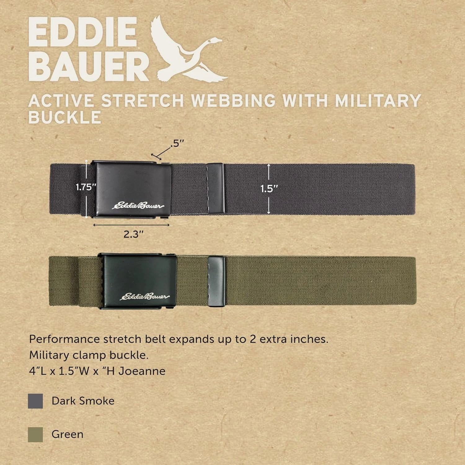 Eddie Bauer Men's Backcountry Belt-Active Stretch Webbing with Military Clamp Buckle