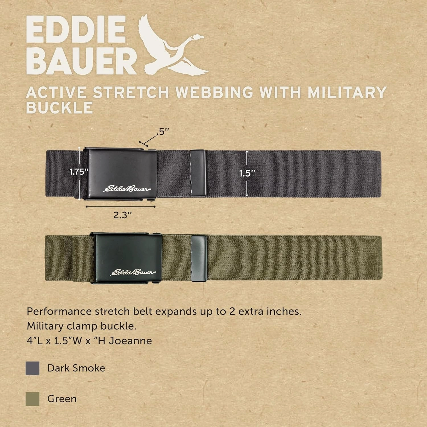 Eddie Bauer Men's Backcountry Belt-Active Stretch Webbing with Military Clamp Buckle