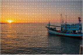 Education Intellectual Toy Puzzle 1000 Pieces Puzzles for Adults A Fishing Boat at a pier Jigsaw Puzzles for Adults and Kids Educational Games Colorful Puzzles for Home Decoration