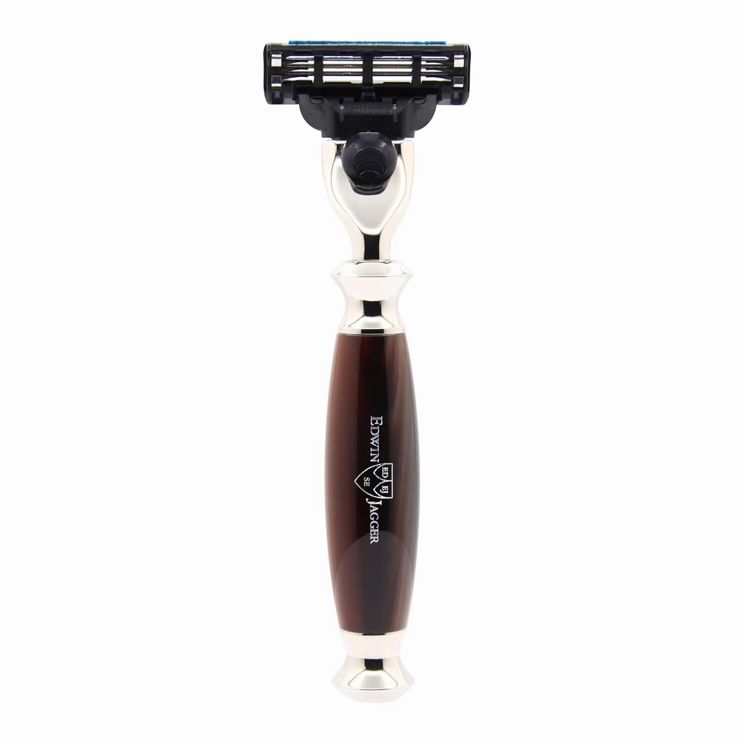 Edwin Jagger S81M582AMZ Imitation Light Horn & Nickel Classic Shaving Set with Pure Badger Shaving Brush and Mach 3 Razor for Shaving Cream or Soap for Men