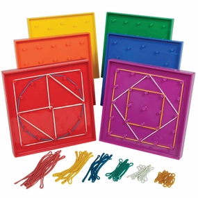 edxeducation Double-Sided Geoboard Set | Set of 6 with Rubber Bands | Ages 3  | Math Resources, Fine Motor Skills for Kids | 5 x 5 Grid/12 Pin Circular Array
