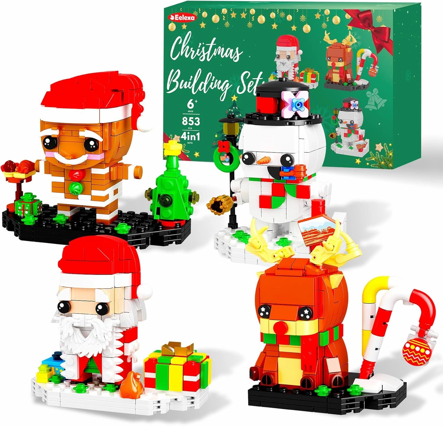 Eelexa Christmas Building Toys Set Includes Santa Claus, Snowman, Reindeer, Gingerbread, Christmas Building Blocks for Kids, Boys and Girls, Ages 6  (853 Pcs)