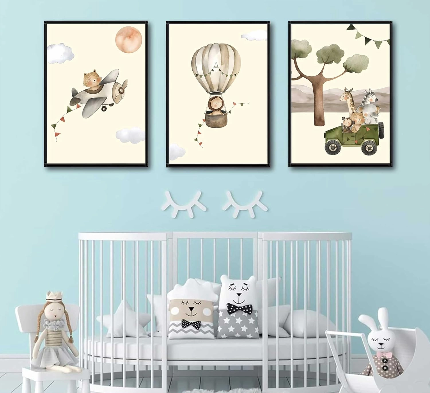 EFGETTPD 3Pcs Safari Adventure Wall Art Adventure Theme Kids Room Posters Pictures Wildlife Cat Lion Giraffe Travel Paintings Forest Animal Canvas Prints for Children Room Nursery Wall Decor Unframed