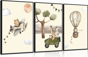 EFGETTPD 3Pcs Safari Adventure Wall Art Adventure Theme Kids Room Posters Pictures Wildlife Cat Lion Giraffe Travel Paintings Forest Animal Canvas Prints for Children Room Nursery Wall Decor Unframed