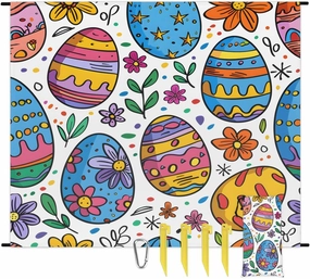 Egg Easter Beach Blanket, Sandproof Beach Mat, 68 x 59 Waterproof Quick Drying Sand Free Mat with 4 x Ground Spikes for Outdoor Travel Camping Hiking, Easter Colorful Eggs