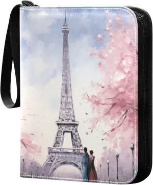 Eiffel Tower Painting Card Binder, 400 Pockets Card Holder with 50 Sleeves, Sturdy Card Holder Folders for Game Cards & Sports Cards