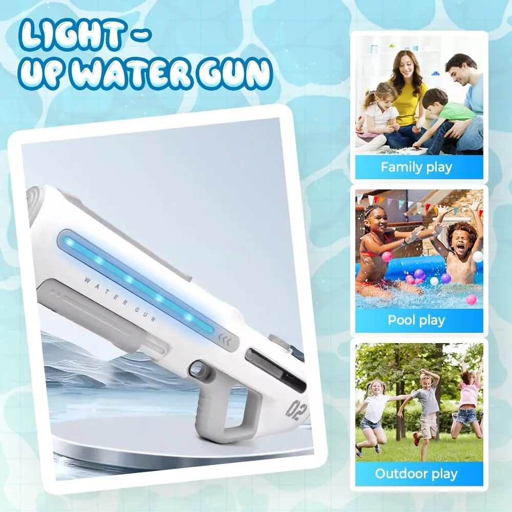 Electric Water Gun for Kids Adults, 2025 New Powerful Automatic Squirt Gun Watergun, Long Range Electric Water Blaster with LED, Outdoor Pool Toy Gift (White)