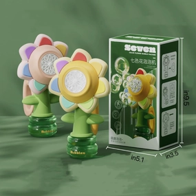 Electric Handheld Bubble Machine, Seven Color Flower Shaking Head Rotating Automatic Bubble Machine, Suitable for Boys and Girls Toys (One Click Start, Pink)