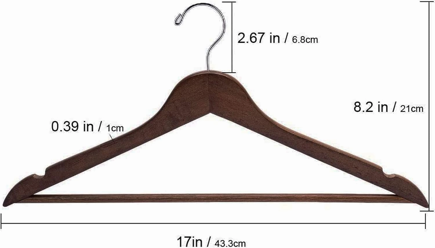 ELONG HOME Wooden Hangers, 20 Pack Coat Hangers with Extra Smooth Finish, Precisely Cut Notches and Chrome Swivel Hook, Wooden Clothes Hangers for Shirt Suit Jacket Dress